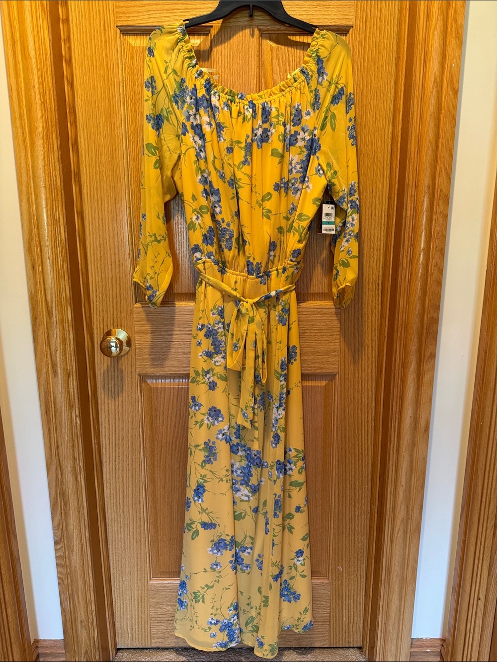 Yellow Floral Maxi Dress with Belt